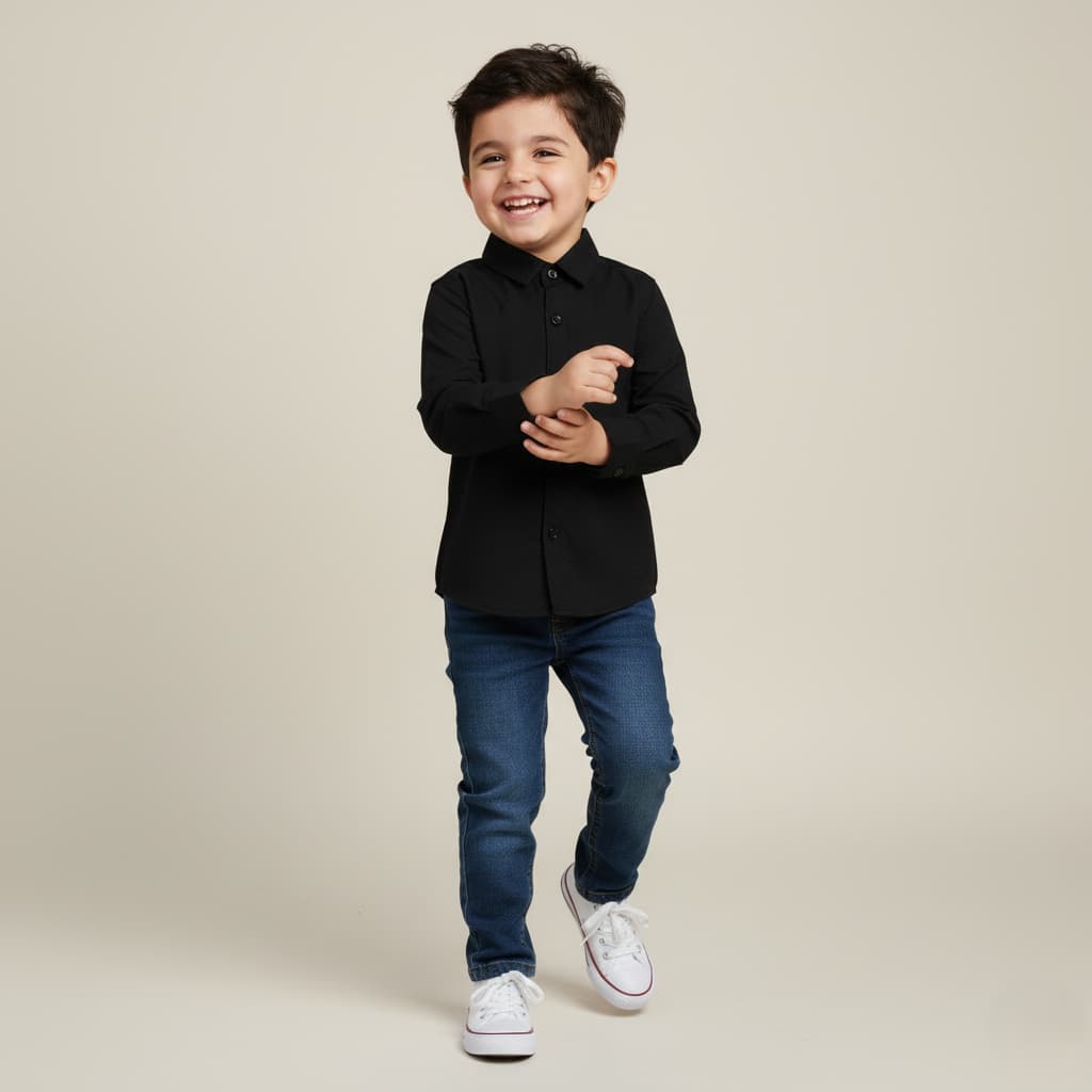 Camisa Social Infantil Preta Menino Algodão Macio Caimento Perfeito Masculino Botões