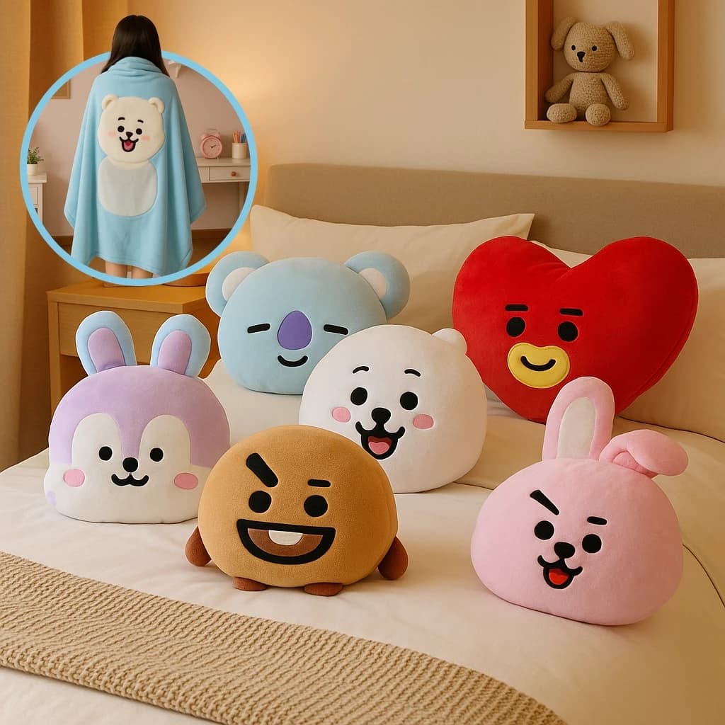 Almofada Manta BT21 Travesseiro Lençol Pelúcia Macio Coberta Quente Almofada Bichinho