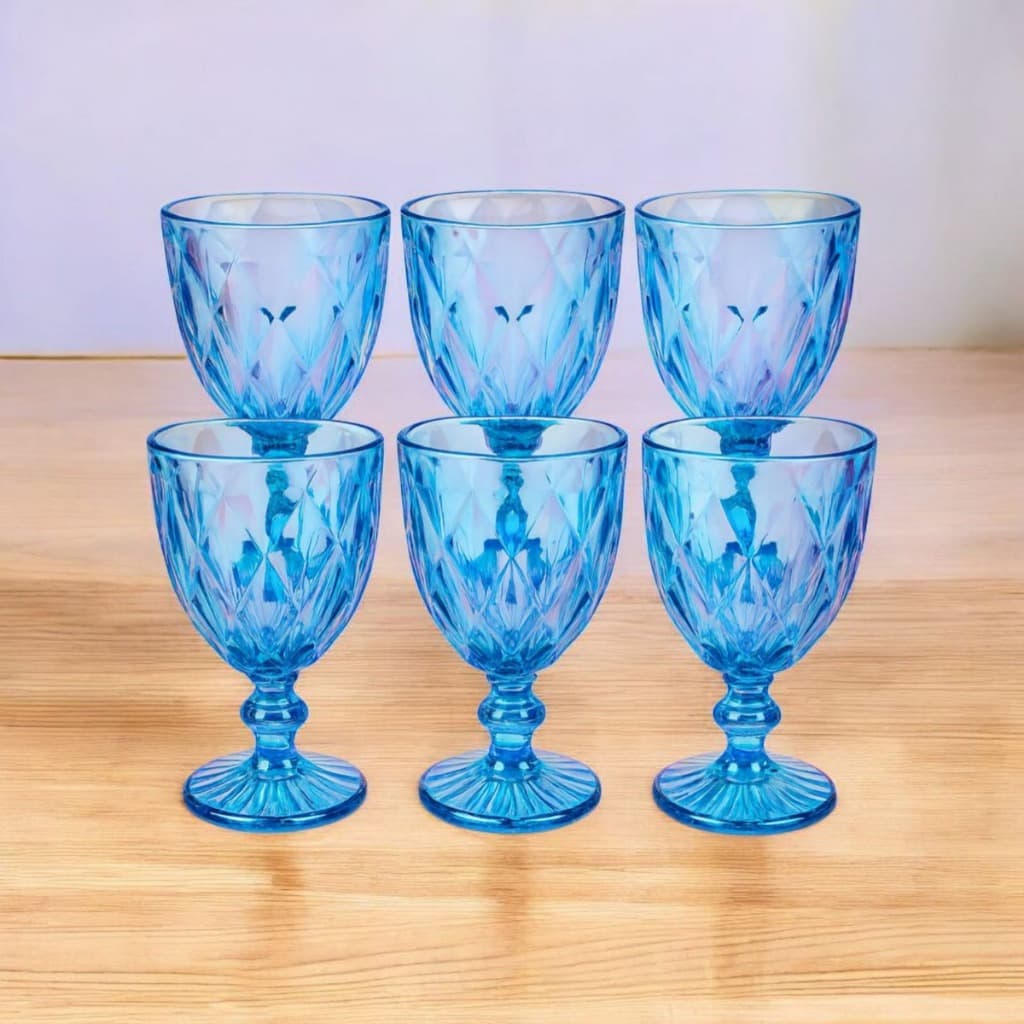 Conjunto De 6 Taças Premium De Vidro Azul 330 ML Para Bebidas Decoração De Mesa Festas