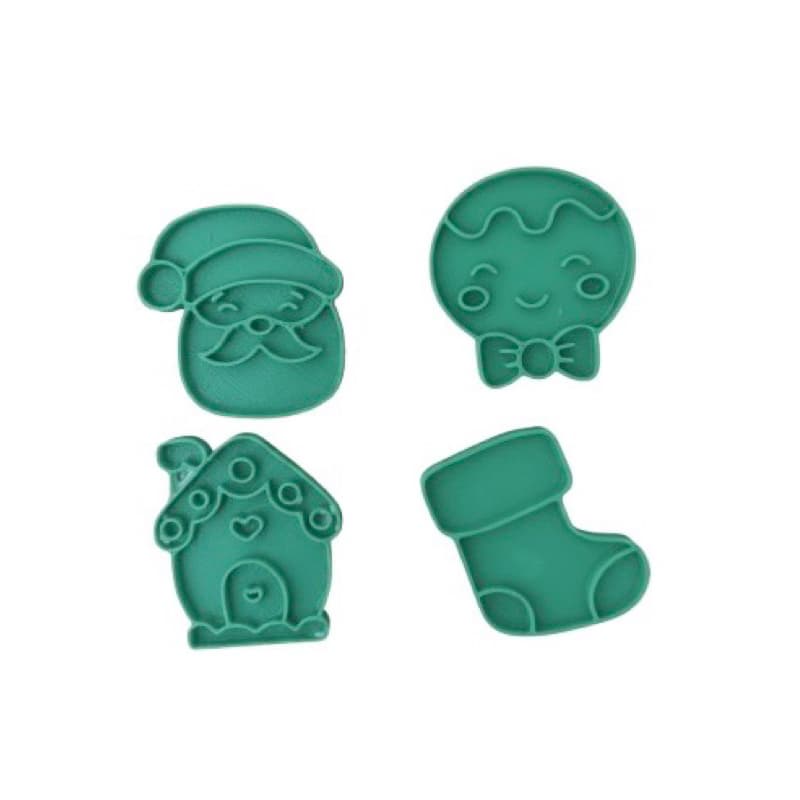 Kit 4 Cortador Marcador Cookie Natal Papai Noel Presente biscoito