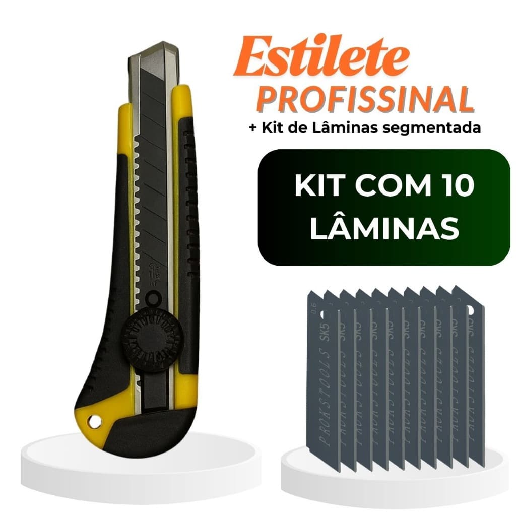 Kit Estilete Profissional Emborrachado com Laminas e Trava Reforçado Industrial Escolar Afiado
