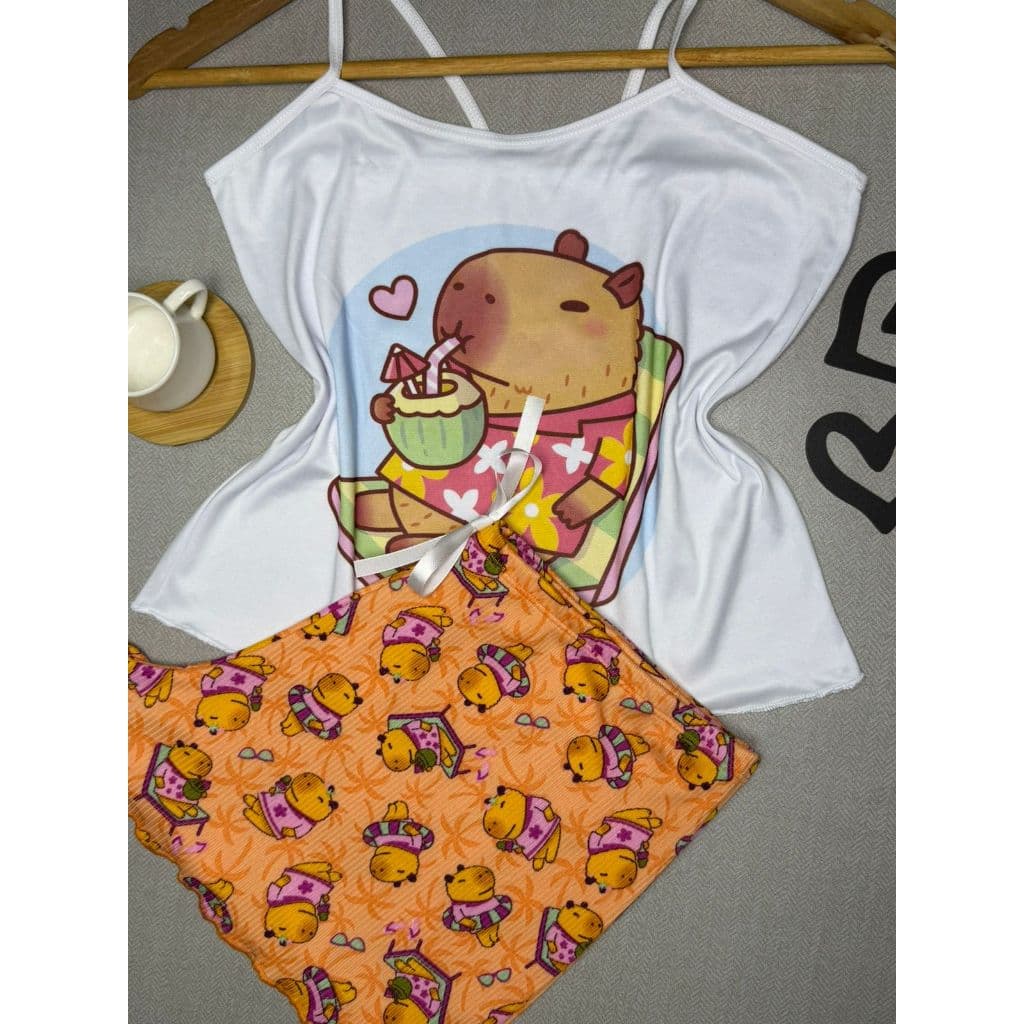 Pijama Baby Doll Short e Blusa Adulto Feminino Suede Malha Confortável