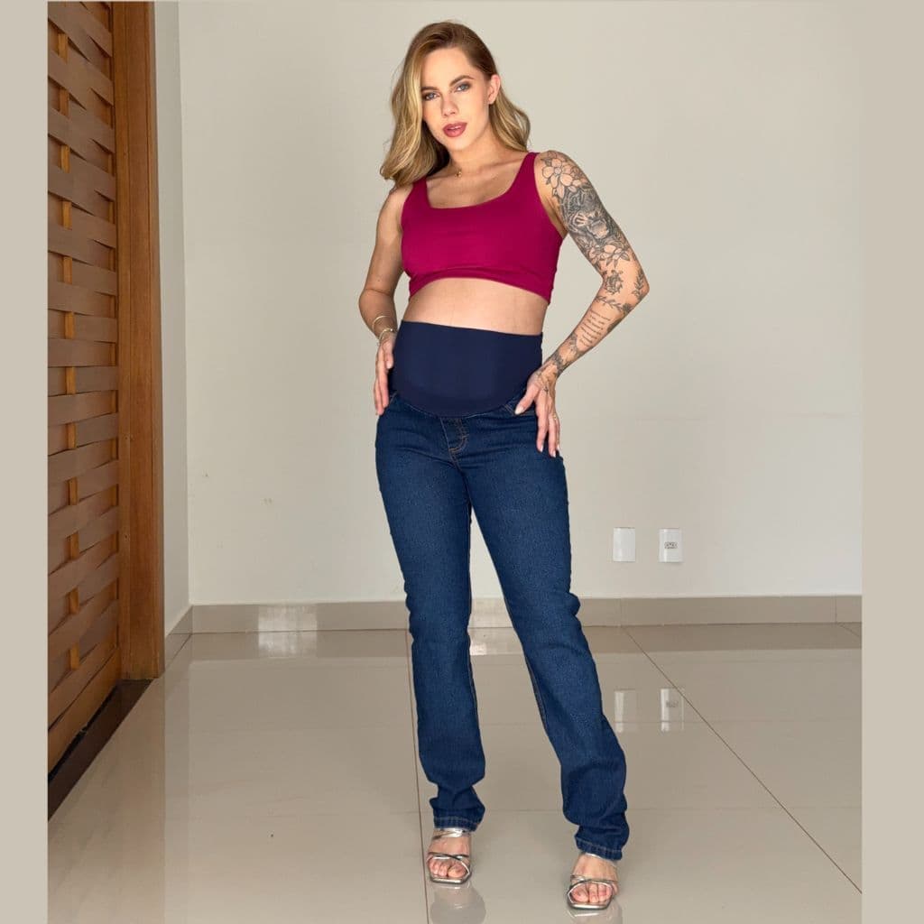 Calça Jeans Gestante Cós Suplex Elástico Confortável Maternidade Enxoval