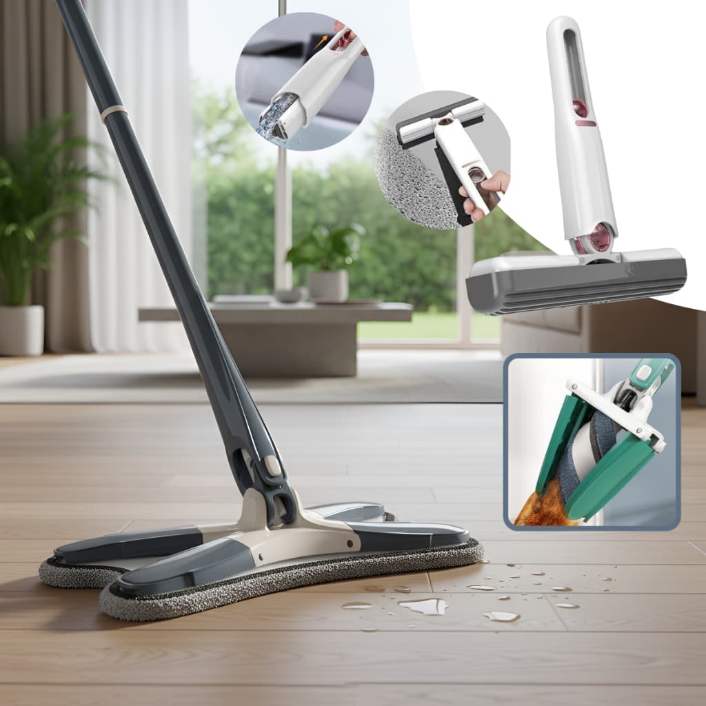 Mop Giratório Limpeza Banheiro Chão Vidros Teto + Mini Mop Portátil Multiuso
