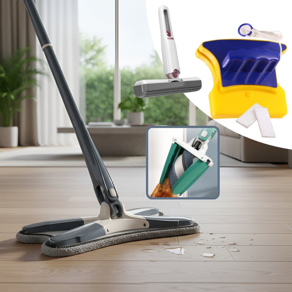 Esfregão Rodo Mop Limpeza Giratório Chão Teto + Limpa Vidros Magnético + Mini MOP Multi Uso