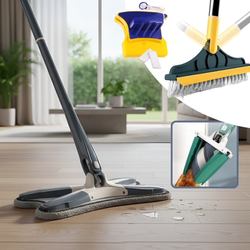 Kit Mop Limpeza Completa Chão Teto + Escova 2x1 + Limpa Vidros Multiuso