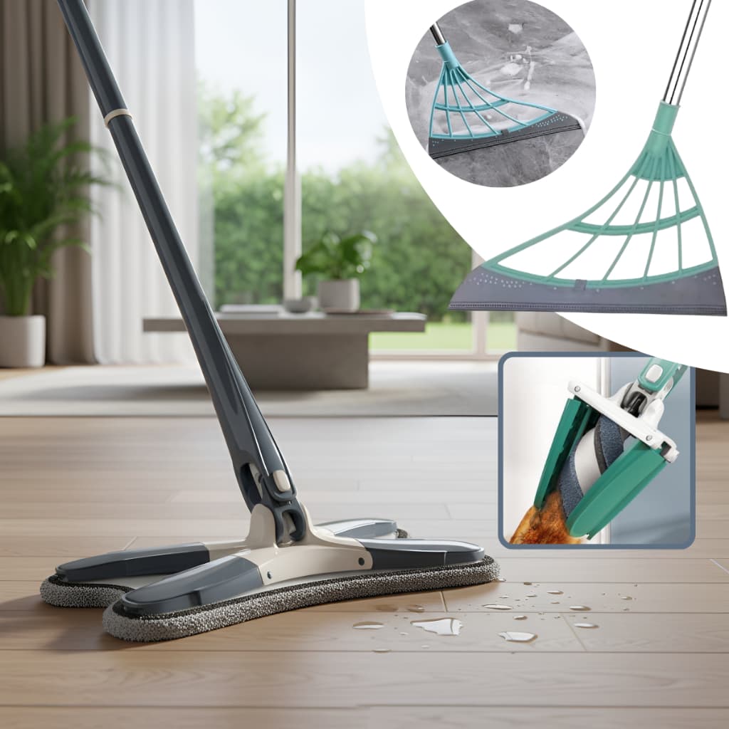 Mop Mágico Limpeza Chão Vidros Teto Multiuso + Rodo Silicone Tira Pelos Poeira