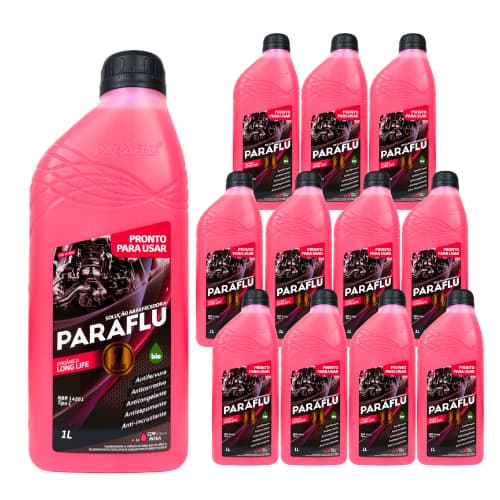 Kit 12 Unidades Paraflu Aditivo De Radiador Pronto Para Usar 1 Litros Rosa Arrefecimento