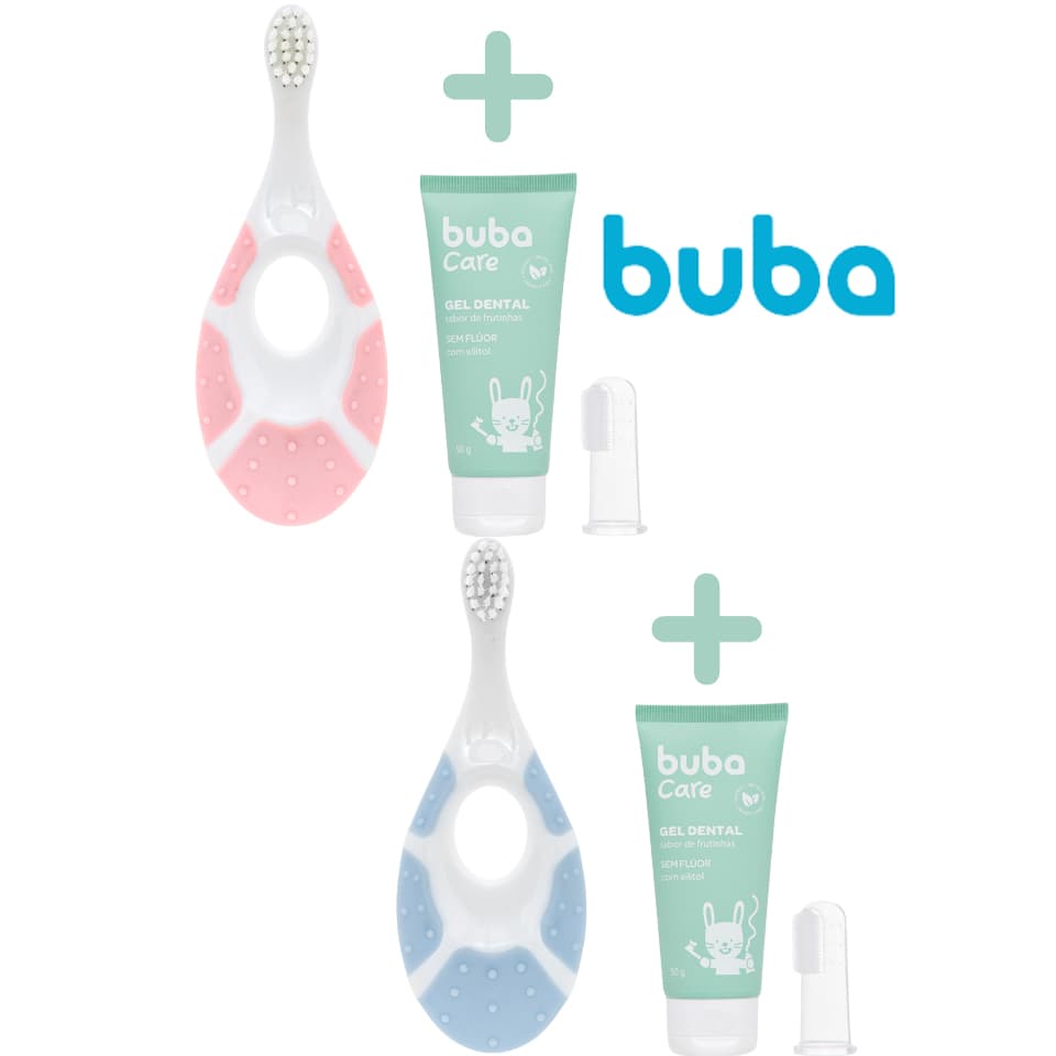 Kit Higiene Bucal Oral Buba Escova De Dente Primeiros Dentinhos E Gel Dental Sem Flúor Buba Care