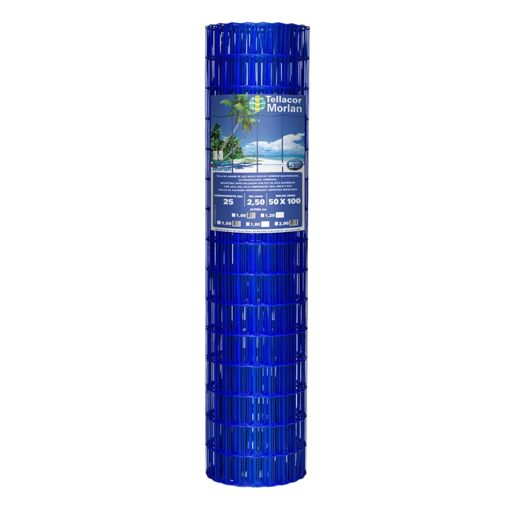 Tela Tellacor Azul 1m Altura 25m Rolo Fio 2,50mm Galvanizada PVC Malha 50x100