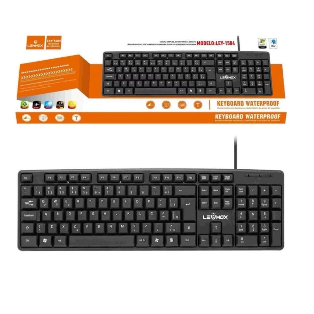 Teclado Com Fio Usb Preto Ergonômico Para Computador, Notebook, Escola, Escritório - Ley-1584