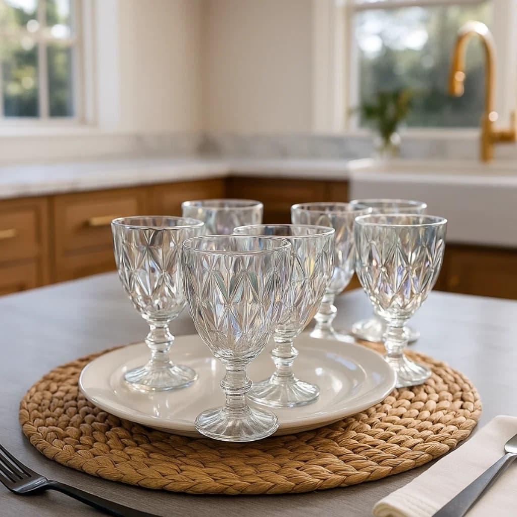 Conjunto De 6 Taças de Vidro Platinado 330 ML Bebidas Festas Decoração De Mesa Jantar
