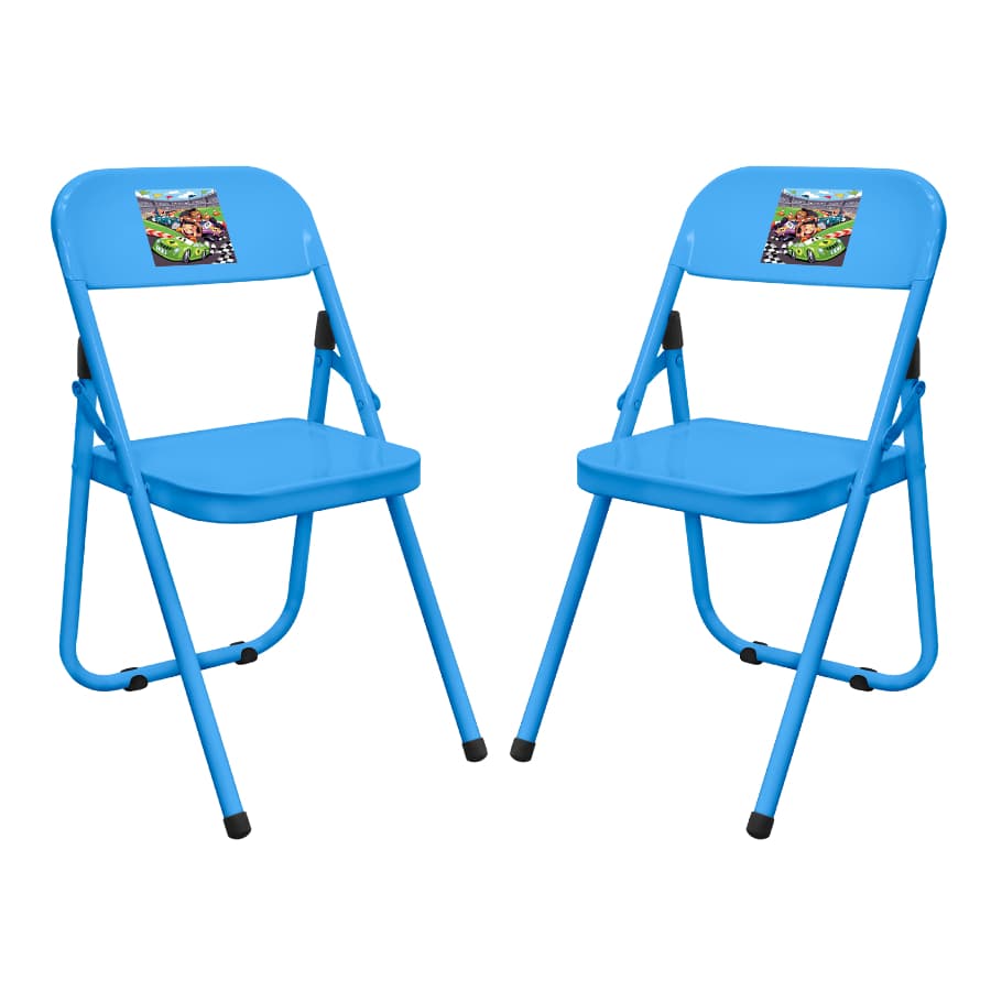 Kit 2 Cadeirinhas Azul Infantil Metal Resistente Desenhos Divertidos Fantasia