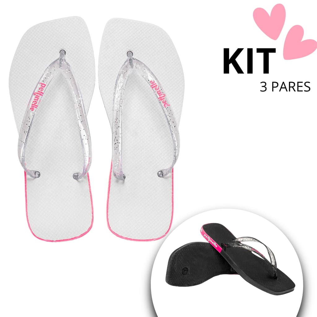 Kit Chinelo Feminino Traserinha Casual Branco Preto Confortável