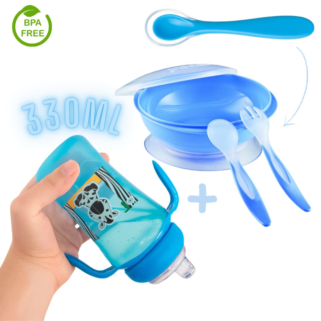 Kit Para Bebê Prato c/ Ventosa+ Copo 330ml + Colher de Silicone