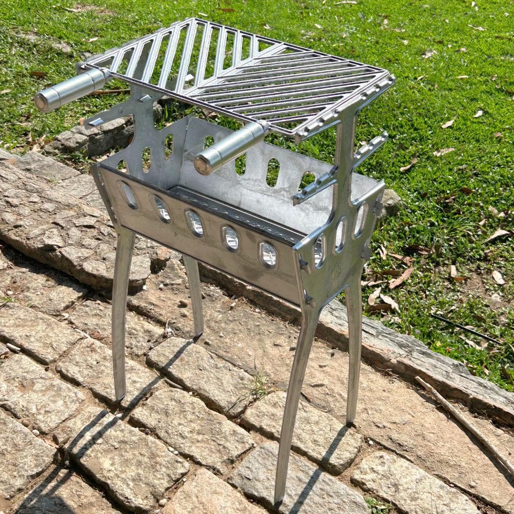 Churrasqueira Premium Desmontável Portátil Alumínio Fundido + Grelha Gourmet