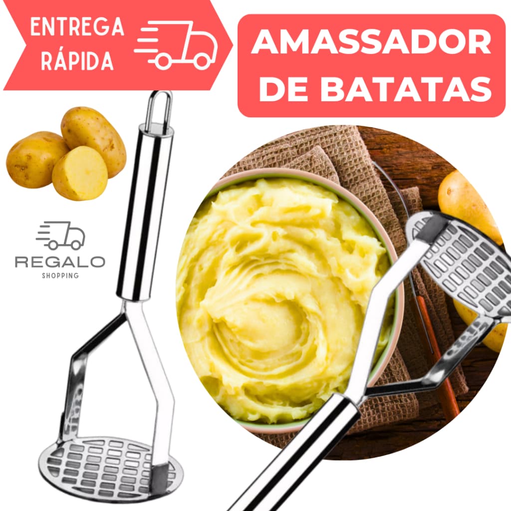 Amassador de Batata Macetador para Legumes Batatas Cenoura Purê Tomate Amassar Aço Inox para Cozinha