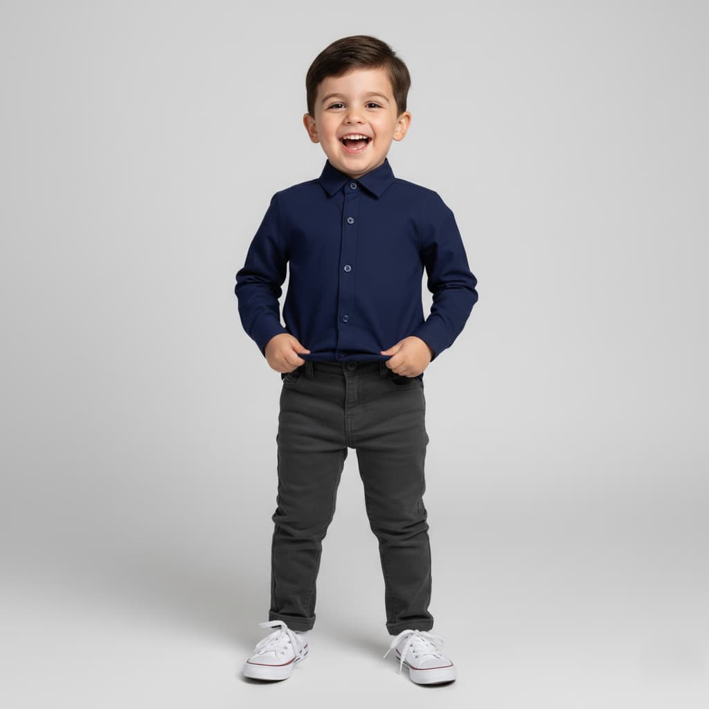 Camisa Menino Social Infantil Masculina 100% Algodão Toque Suave Conforto Marinho 2 a 8 anos