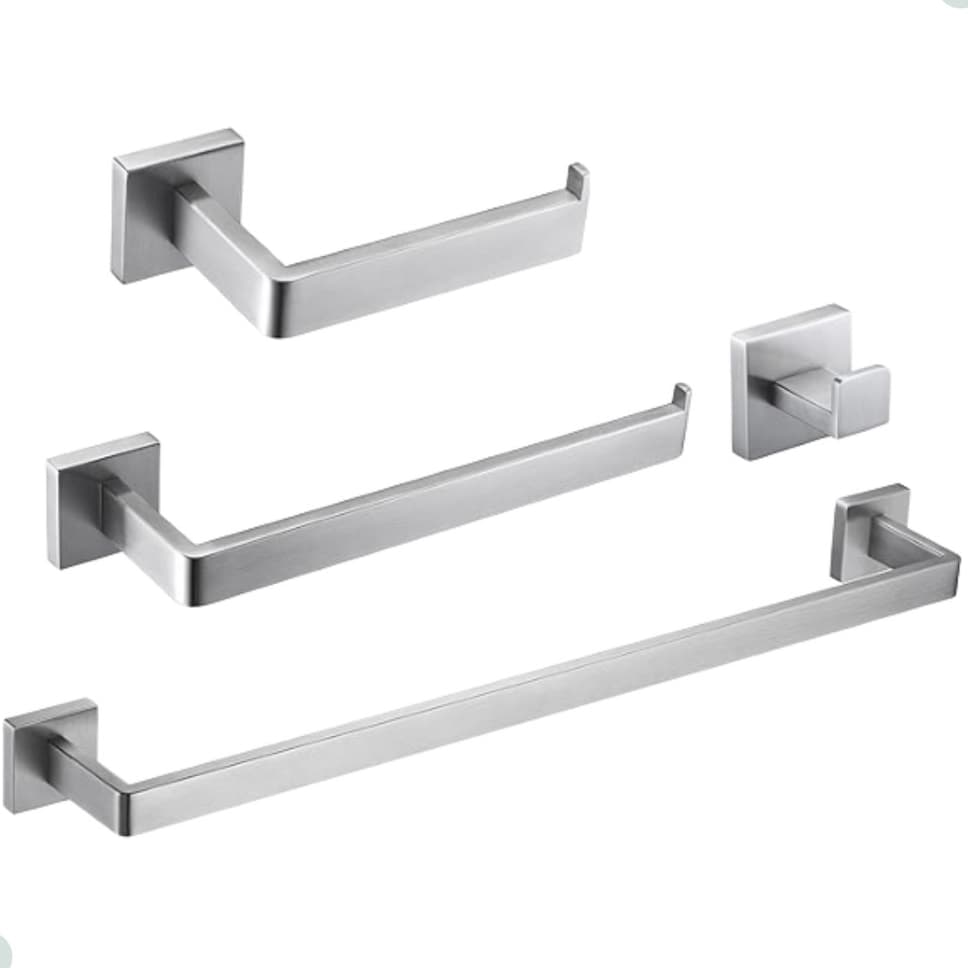 Acessórios Banheiro 4 Aço Inox Escovado Quadrado Luxo Toalheiro Papeleira Gancho Premium Moderno