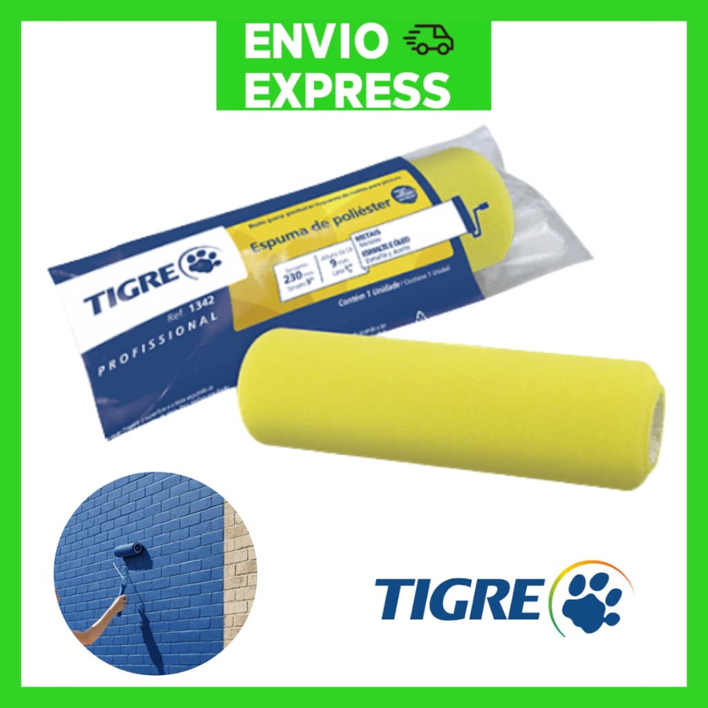 Rolo de Espuma Tigre Alta Densidade 23cm 100% Poliester Pintura Rápida Uniforme Ref 1342