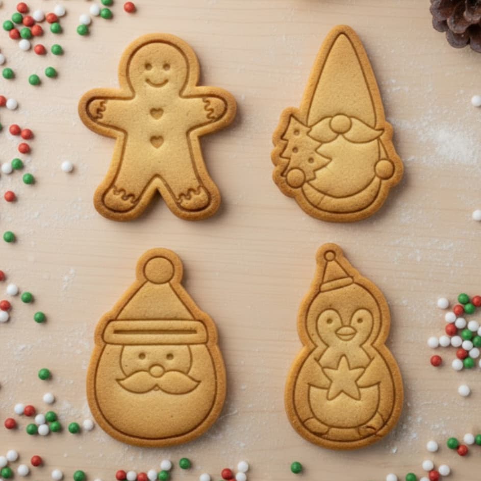 Cortador de Biscoito / Cookies / Massinha/ Biscuit Carimbo Natal Duende, Boneco de Neve, Papai Noel e Boneco de Gengibre