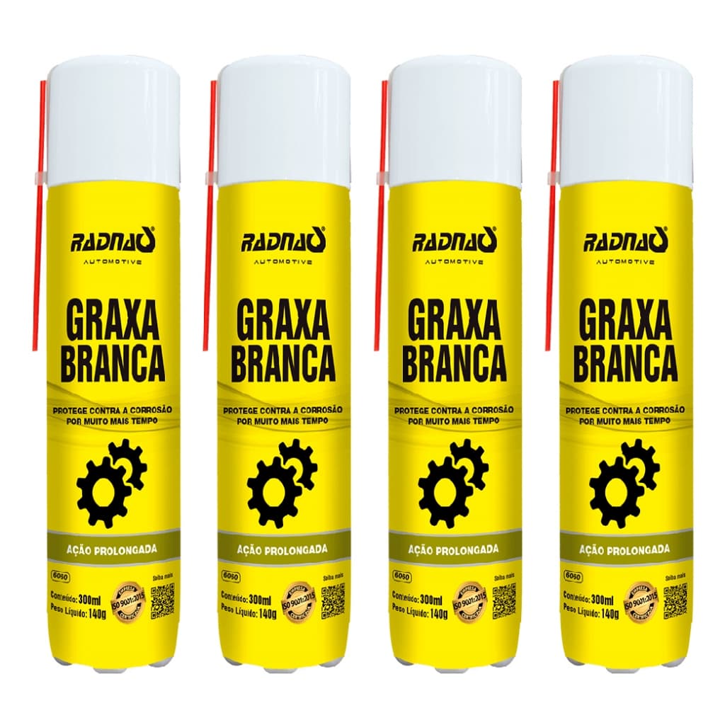 Kit 4 Graxa Branca Aerossol Spray Lubrificante 300ml Radnaq