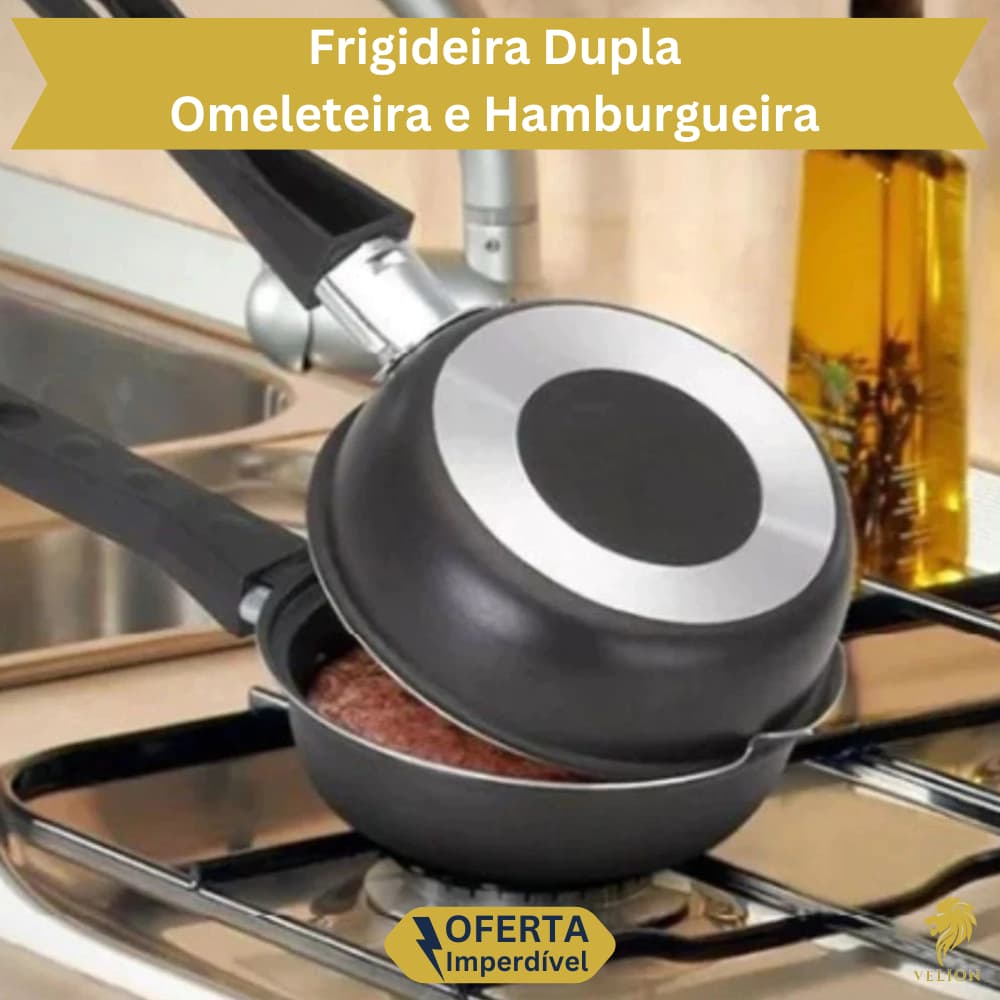 Frigideira Antiaderente Dupla Hamburgueira e Omeleteira Fogão Cozinha Cabos de baquelite Lanches