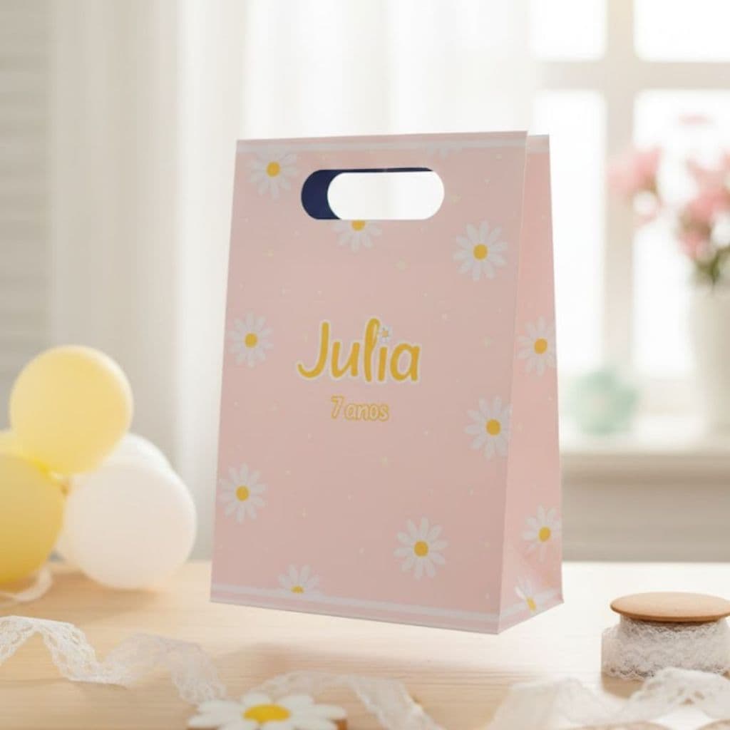 Sacola Personalizada Margarida - Sacolinha Lanche - Margarida - Sacola pequena -  Sacola Surpresa