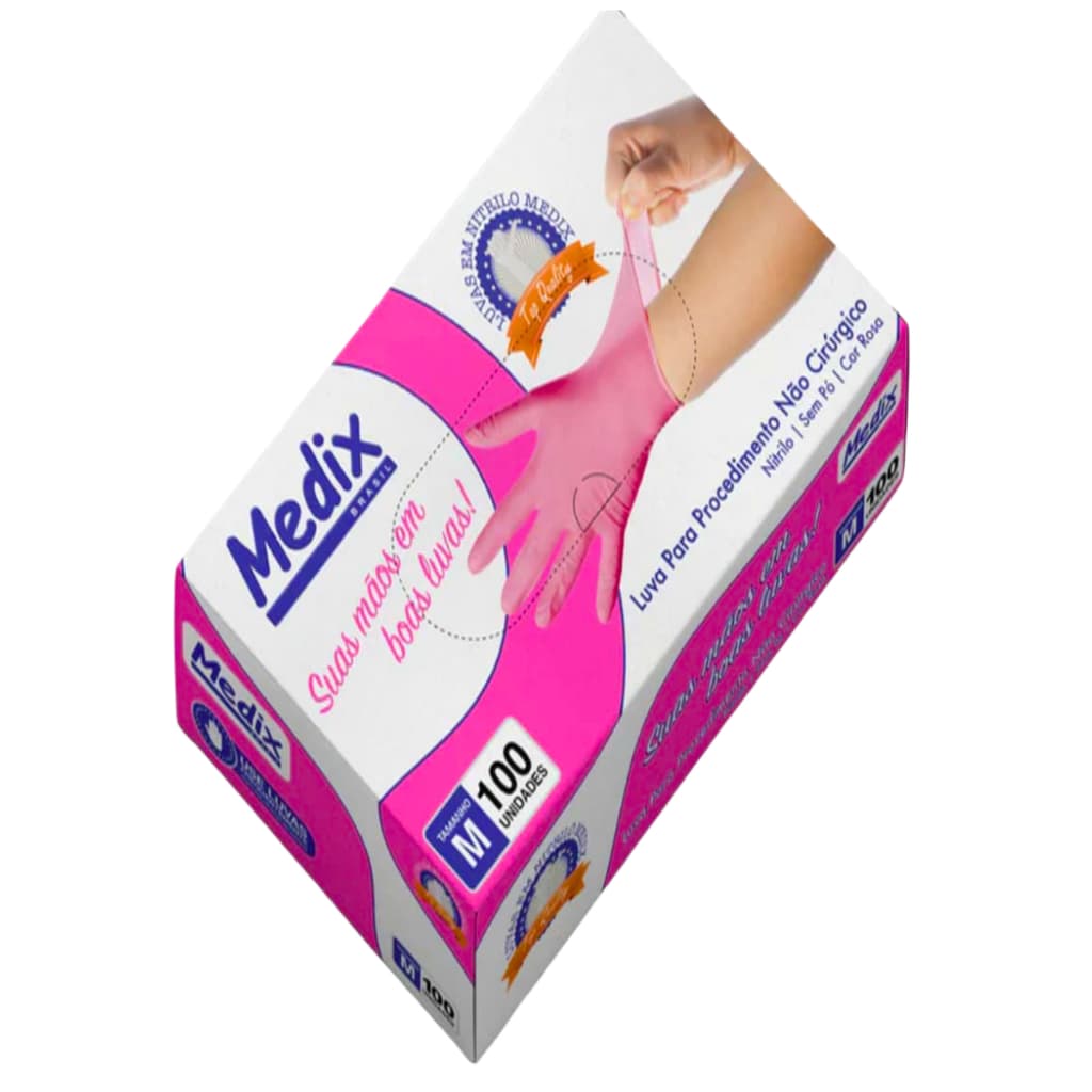 Luva Nitrílica Rosa – Caixa com 100 Unidades – Sem Pó, Não Estéril, Tamanho P/M/G