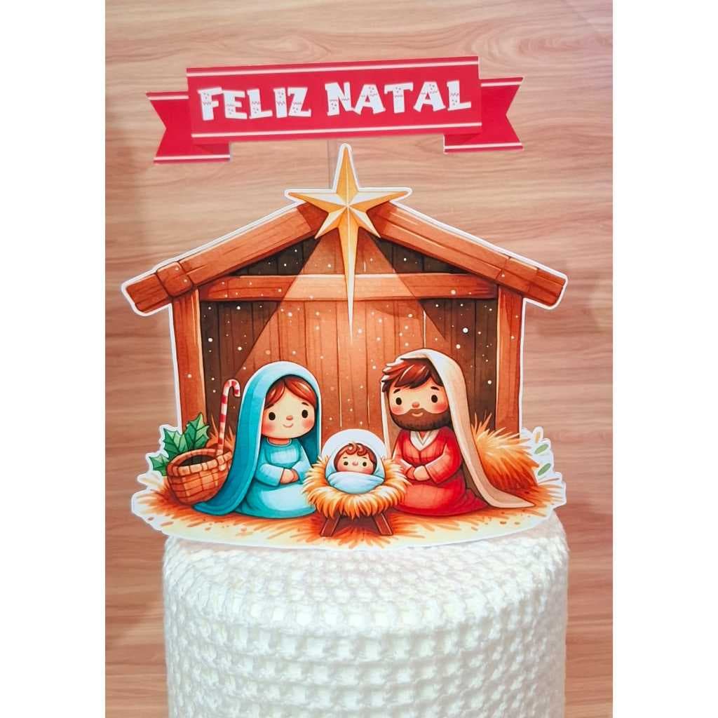 Topo de Bolo Natal Cristão Presépio • Feliz Natal • Decoração para Bolo
