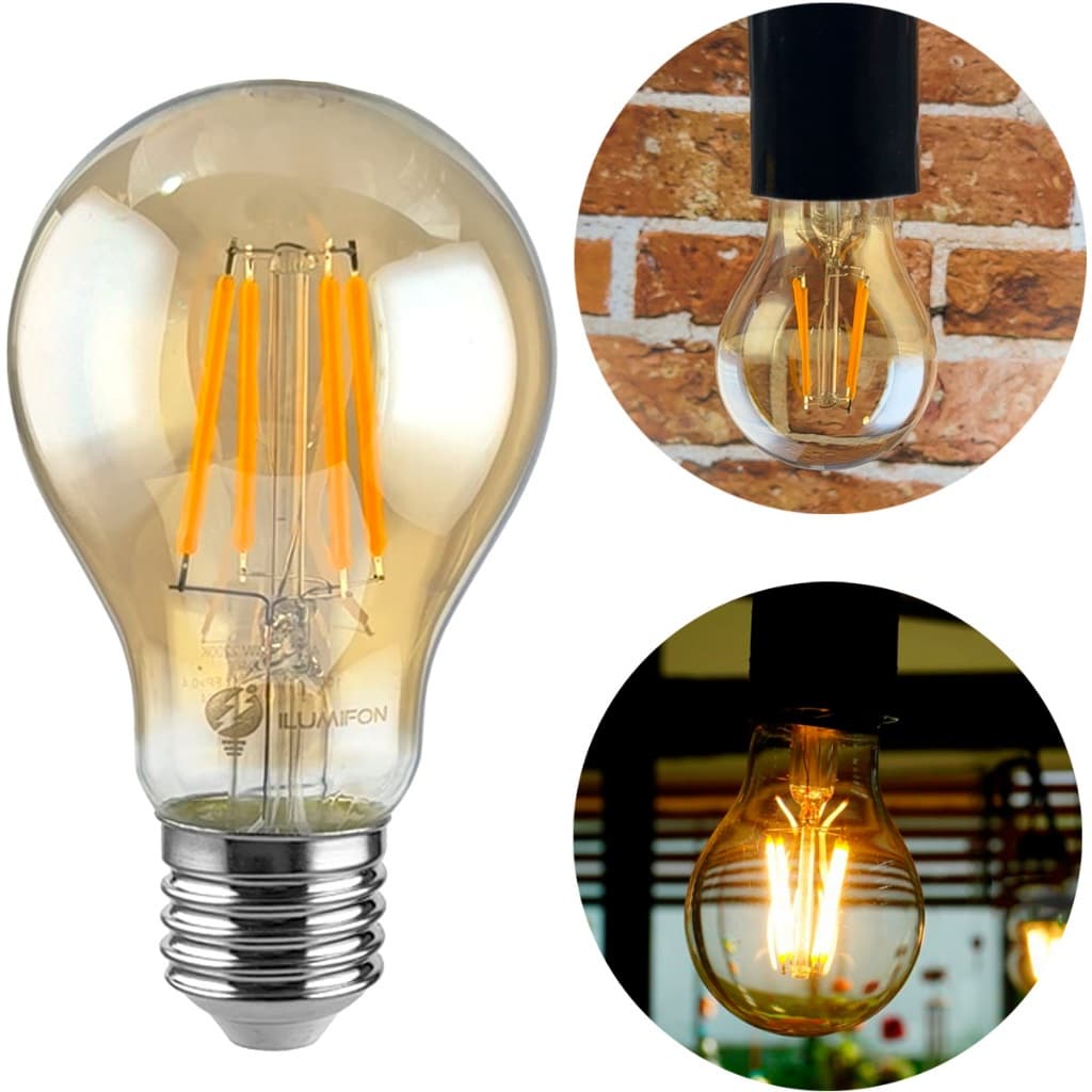 kit 4 Lâmpada Filamento de LED A60 4W E27 Retro Decoração Vintage
