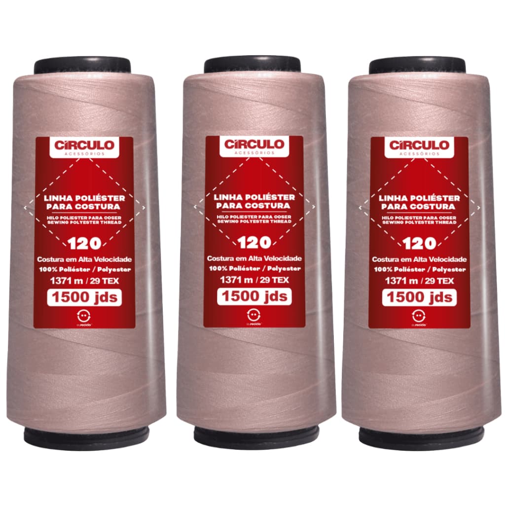 Kit 3 unidades Linha poliéster para costura-1371 metros 1500jds