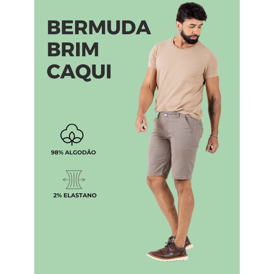 Bermuda Masculina Brim Caqui  Confortável Tecido Resistente Modelagem Moderna E Estilo Casual
