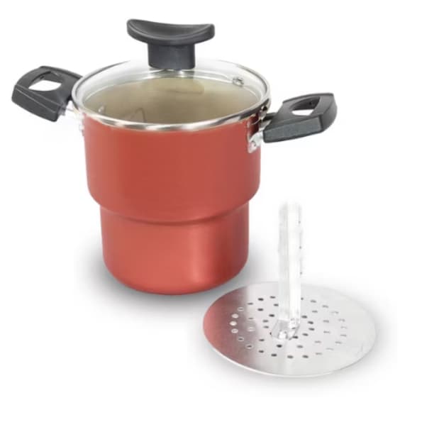 Cuscuzeiro antiaderente 16 cm tampa de vidro cor cereja