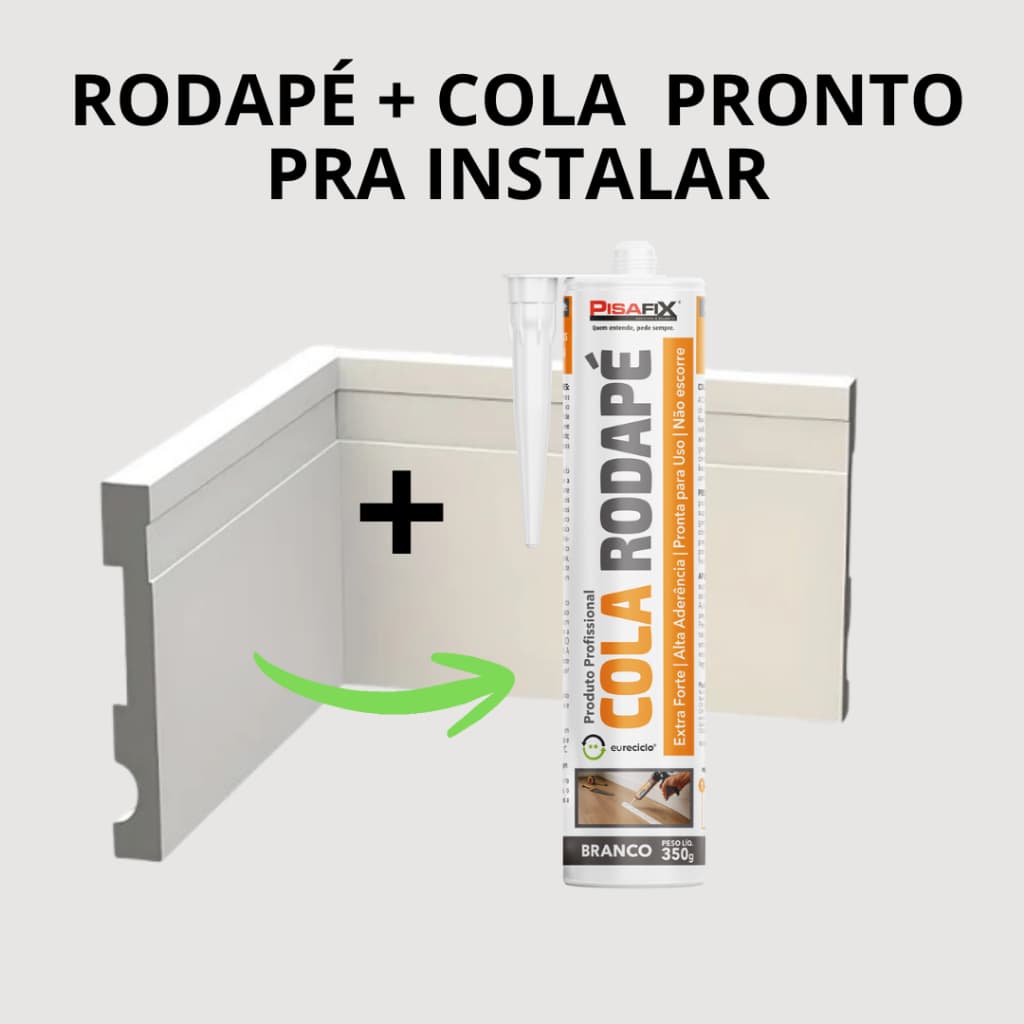 Kit Rodapé Poliestireno 10cm + Cola Resistente à Umidade  Fácil Instalação