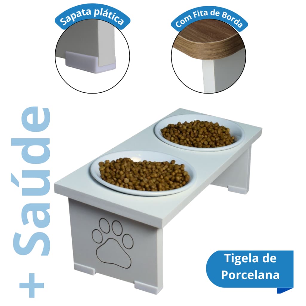 Comedouro Cachorro Elevado Ergonômico Duplo MDF - Design Premium Duo
