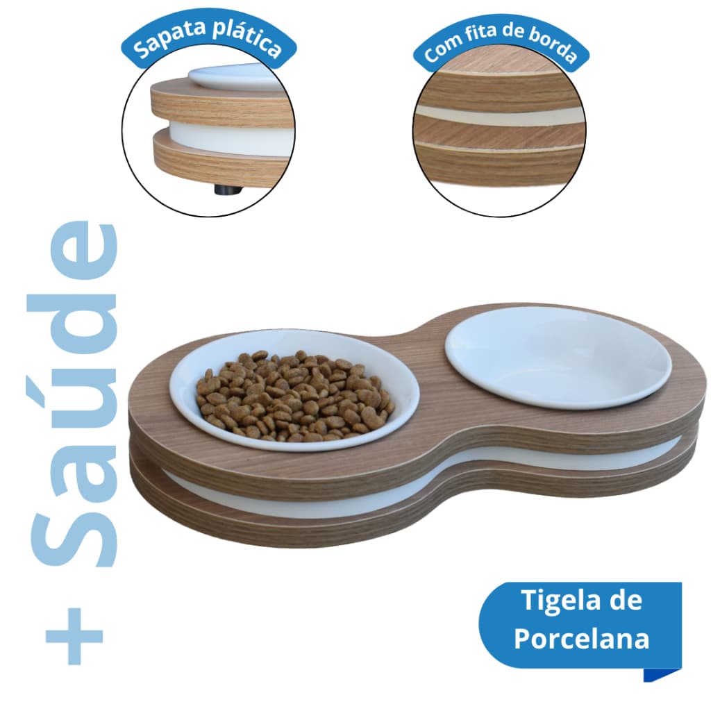Comedouro Premium PET MDF Cachorro e Gato – Tigela Porcelana ou Inox