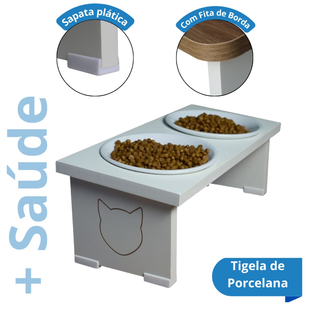 Comedouro Bebedouro Gato Duplo Elevado Ergonômico MDF - Duo Duetto