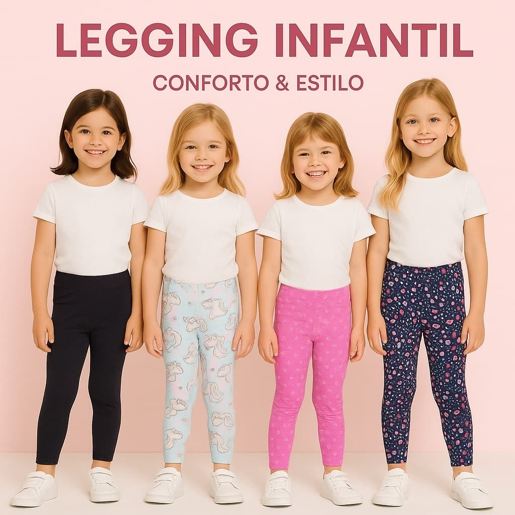 Calça Legging Infantil Menina Algodão, Confortável e Resistente Várias Estampas