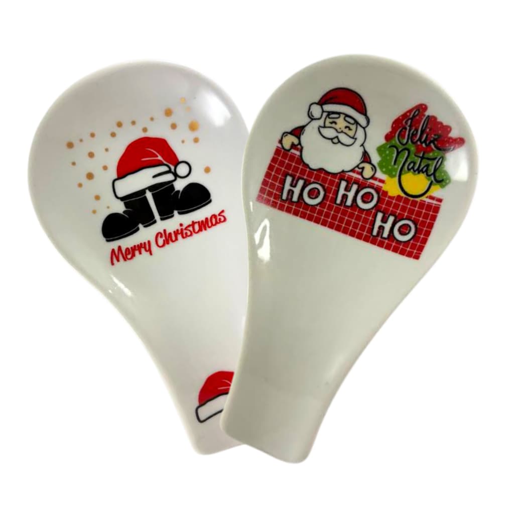 Suporte Apoio Descanso Colher de Porcelana Natalino Kit 2 Peças Concha Talheres