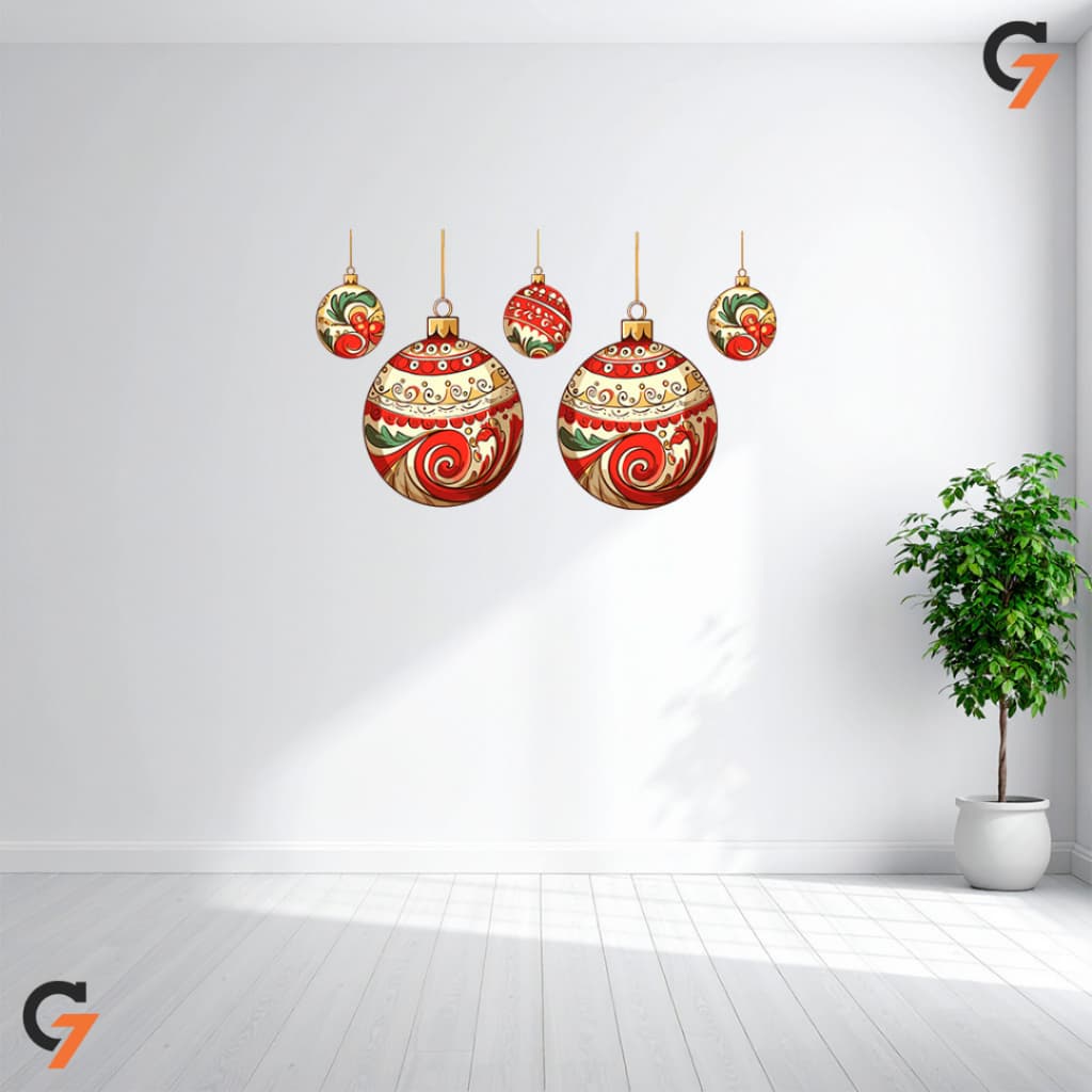 Adesivo de Parede Decoração Natalina Bolinhas de Natal Detalhada Autocolante Lavável Para Vitrines