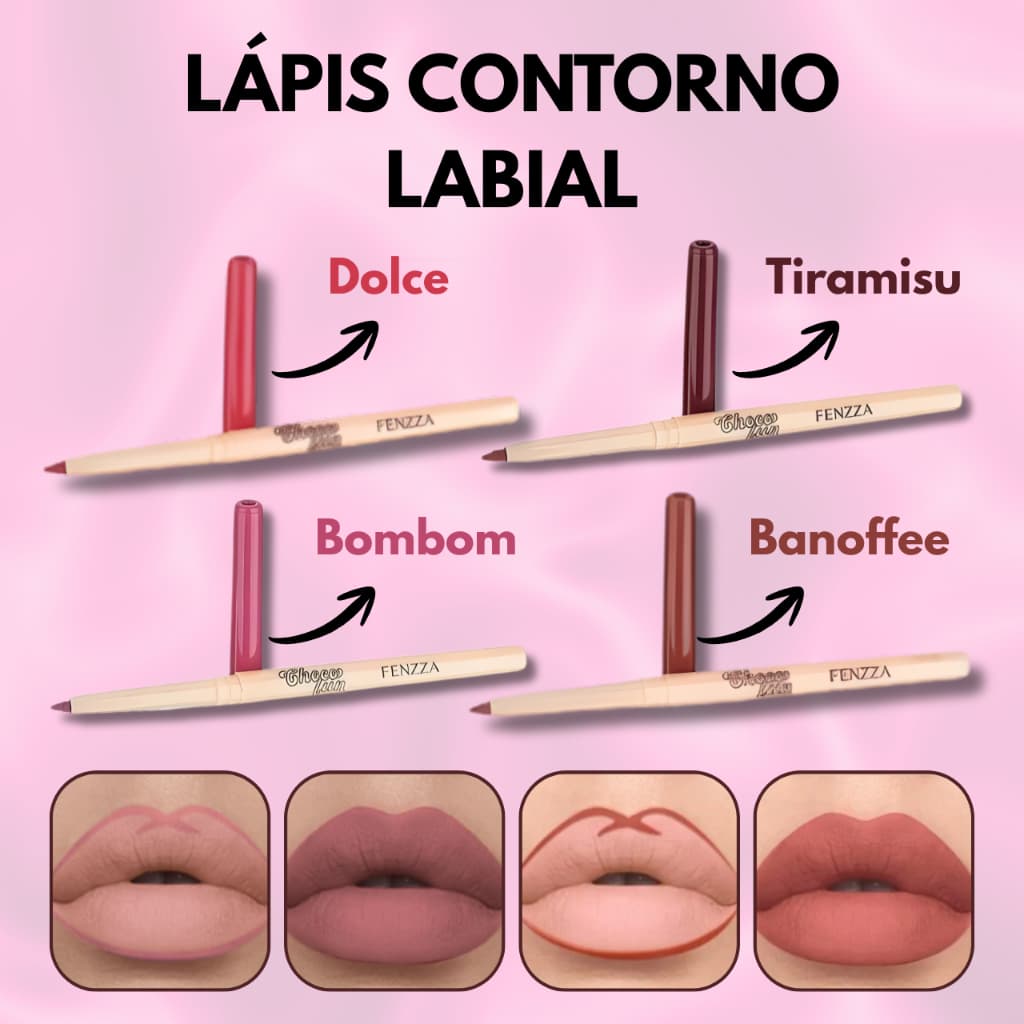 Kit Lápis Labial, Lapis Fenzza ChocoFun – Lapis 4 Cores, Lapis A Prova de Agua, Lapis Longa Duração