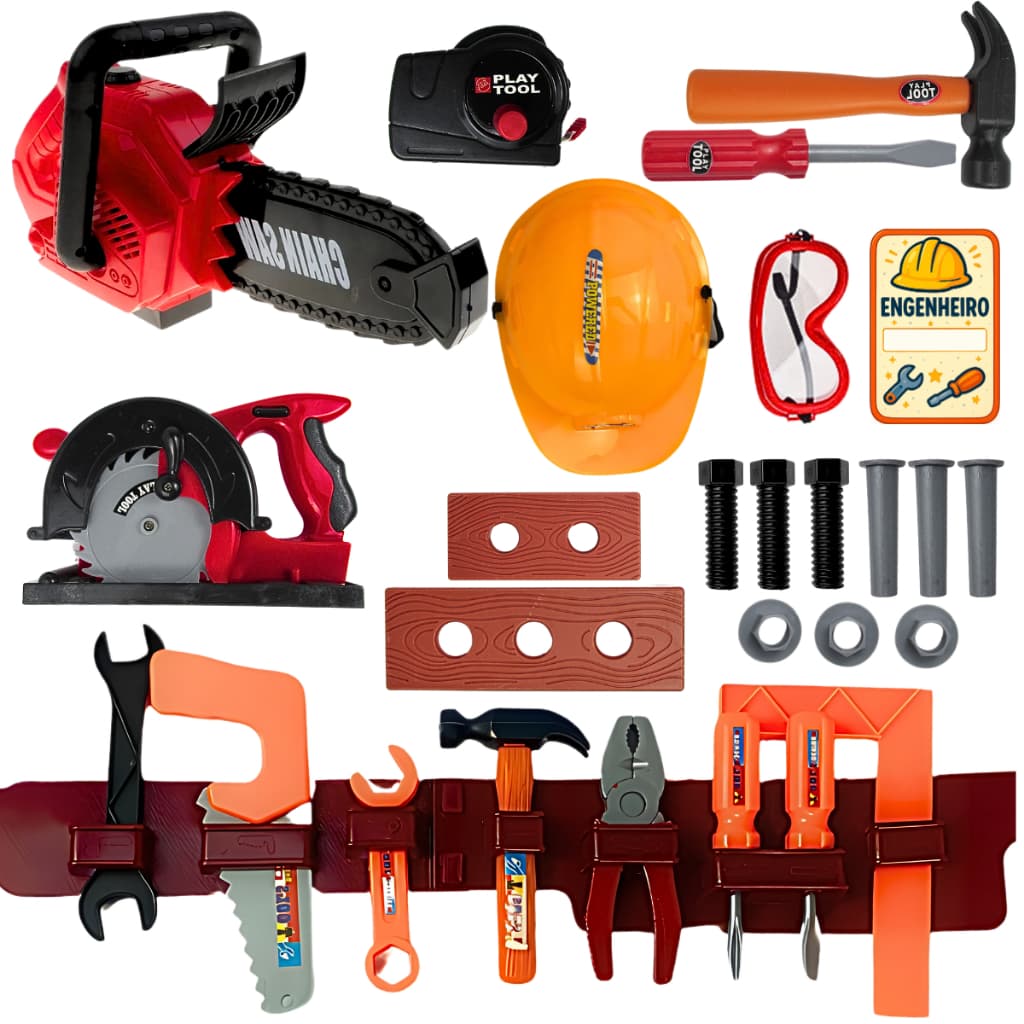 Maleta De Ferramentas Brinquedo Motosserra Infantil Som Movimento Kit Marceneiro Carpinteiro Natal