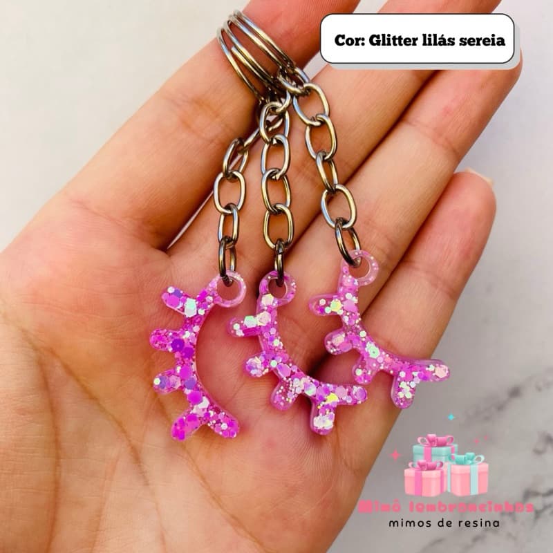 Mini chaveiro cílios em resina | Lembrancinha para lash designer e clientes | Kit 10 a 30 unidades