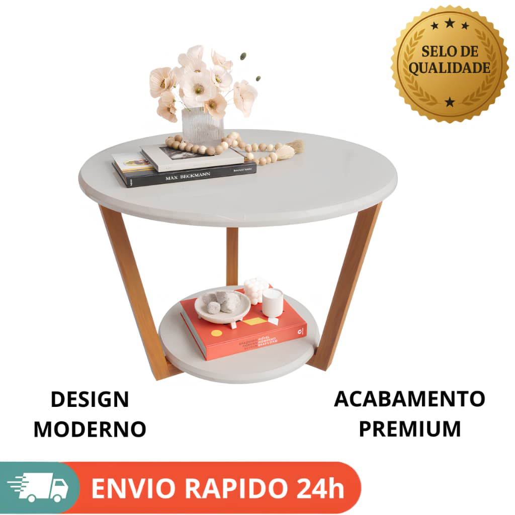 Mesa de Centro Pandora Redonda Pés Madeira Maciça Decoração Sala de Estar Retro Móveis Cores