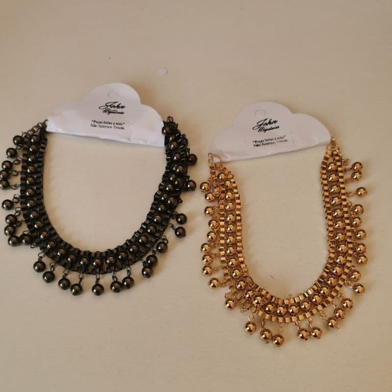 🔮 Colar Metal Beads Fringe Premium Esferas Metálicas Corrente Decorada Elegante Marcante Sofisticado Estruturado C28054