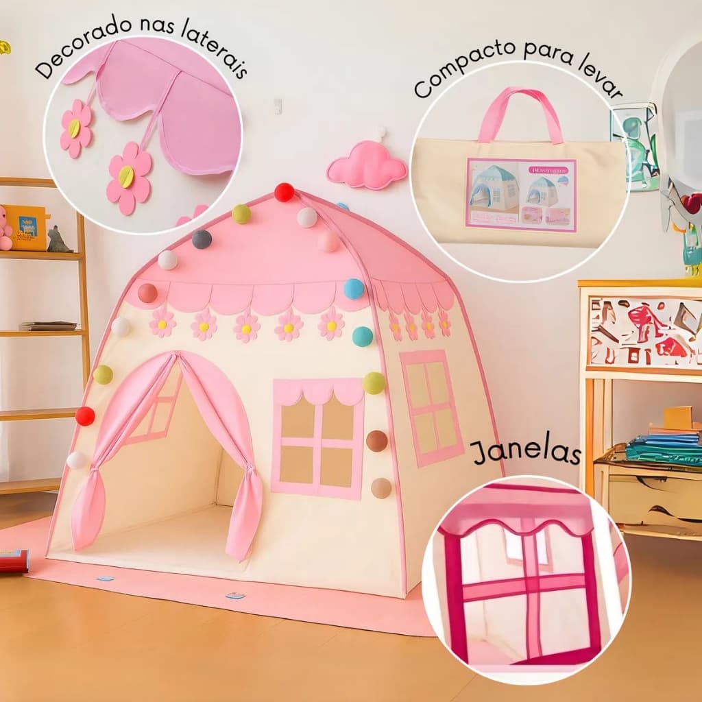 Barraca Toca Cabana Castelo Infantil menino e menina, Dobrável Diversão Constante