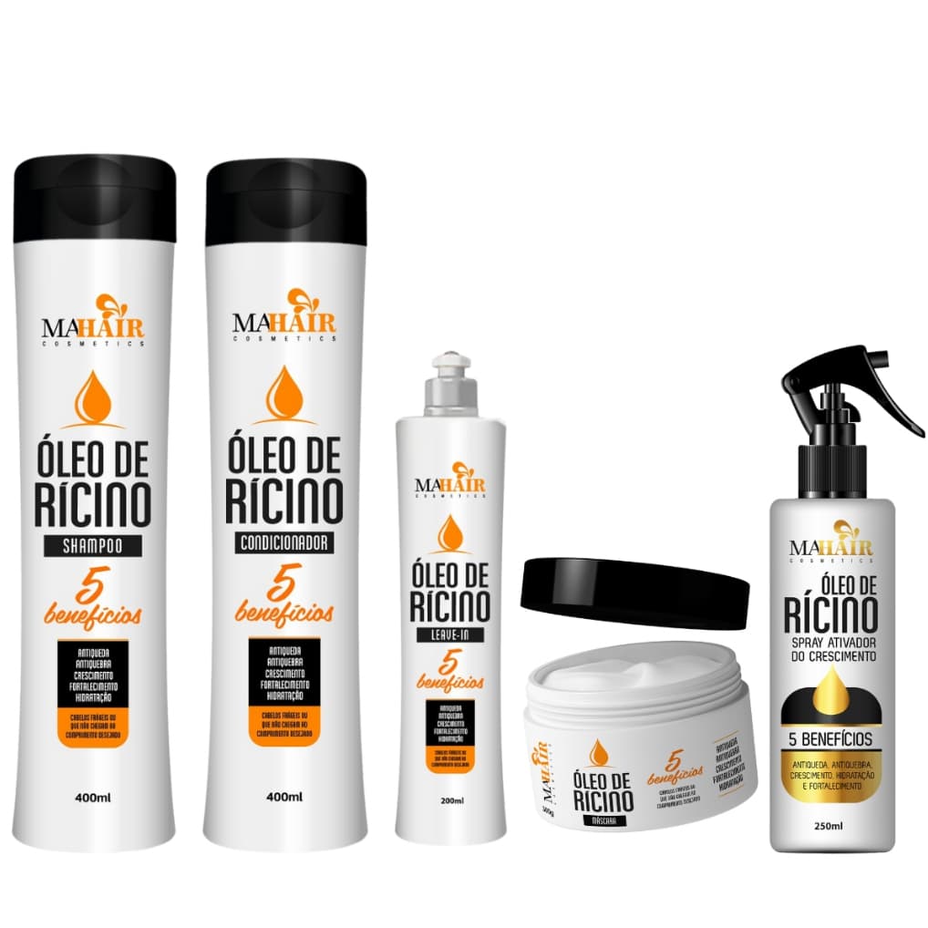 Kit Capilar Shampoo Condicionador Máscara Capilar Leave in e Spray Óleo de Rícino Mahair Promoção!