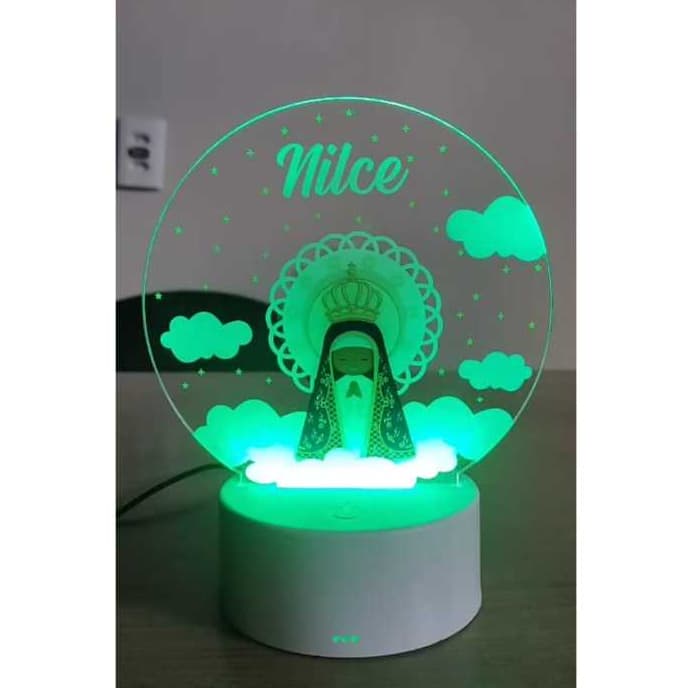 Luminária Nossa Senhora Aparecida  Personalizada em Acrílico Cristal e impressão UV presente cor branca