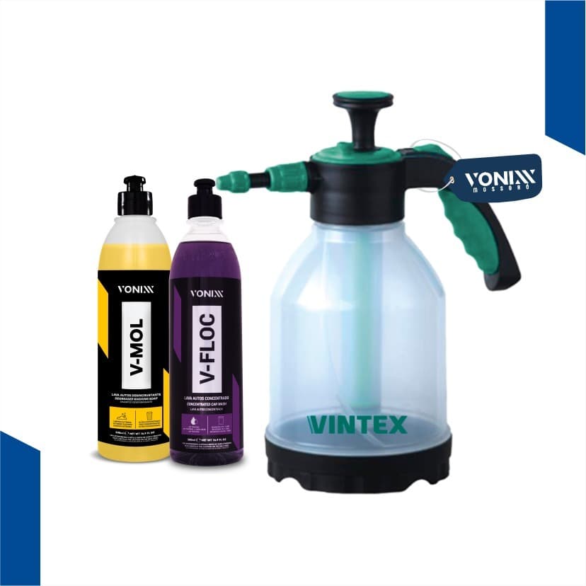 Kit Automotivo  Pulverizador Snow Foam Manual 1,5L Sujeira Pesada V Floc 500ml V Mol 500ml Vonixx